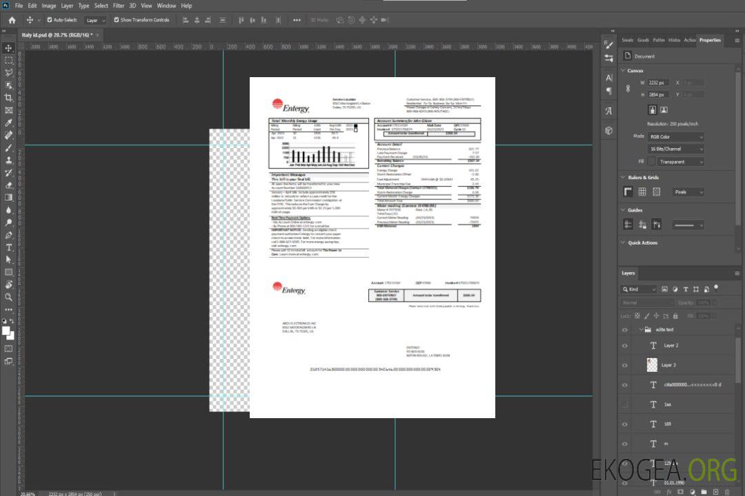 Facture d'entreprise de services publics d'Entergy, page 1, SCR template